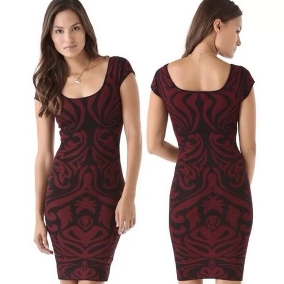 Torn by Ronny Kobo Dresses & Skirts - Torn by Ronny Kobo red and black Baroque Jacquard midi dress